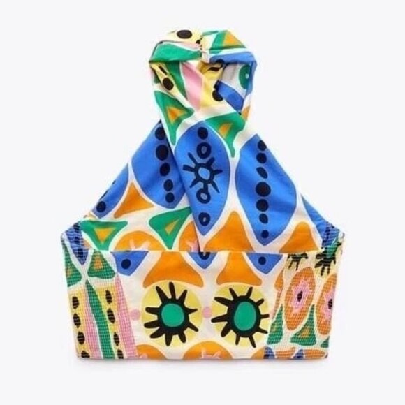 Zara Pop Art Printed Crop Halter Top S - Picture 14 of 15